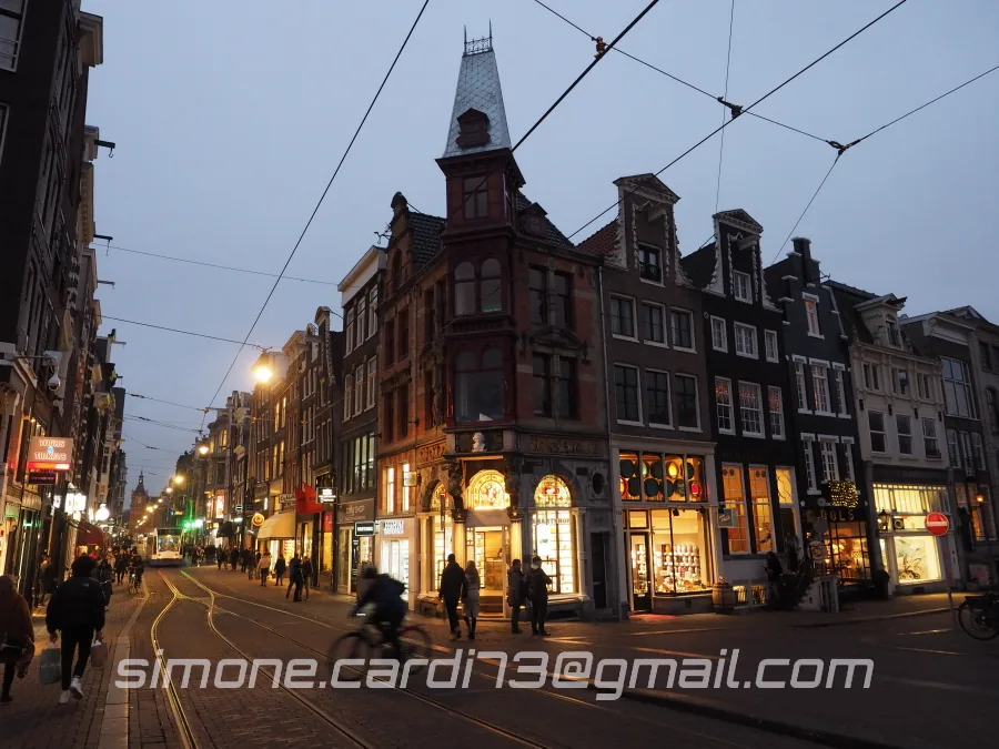 Paesi Bassi, Amsterdam: strada del centro di sera