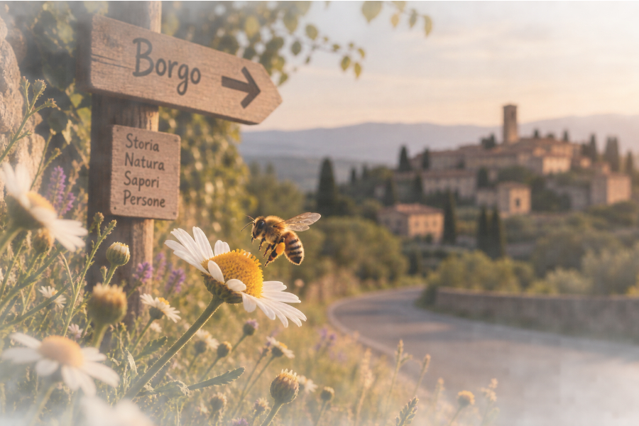 Cartello borgo, storie, natura spunti per Beaflower.